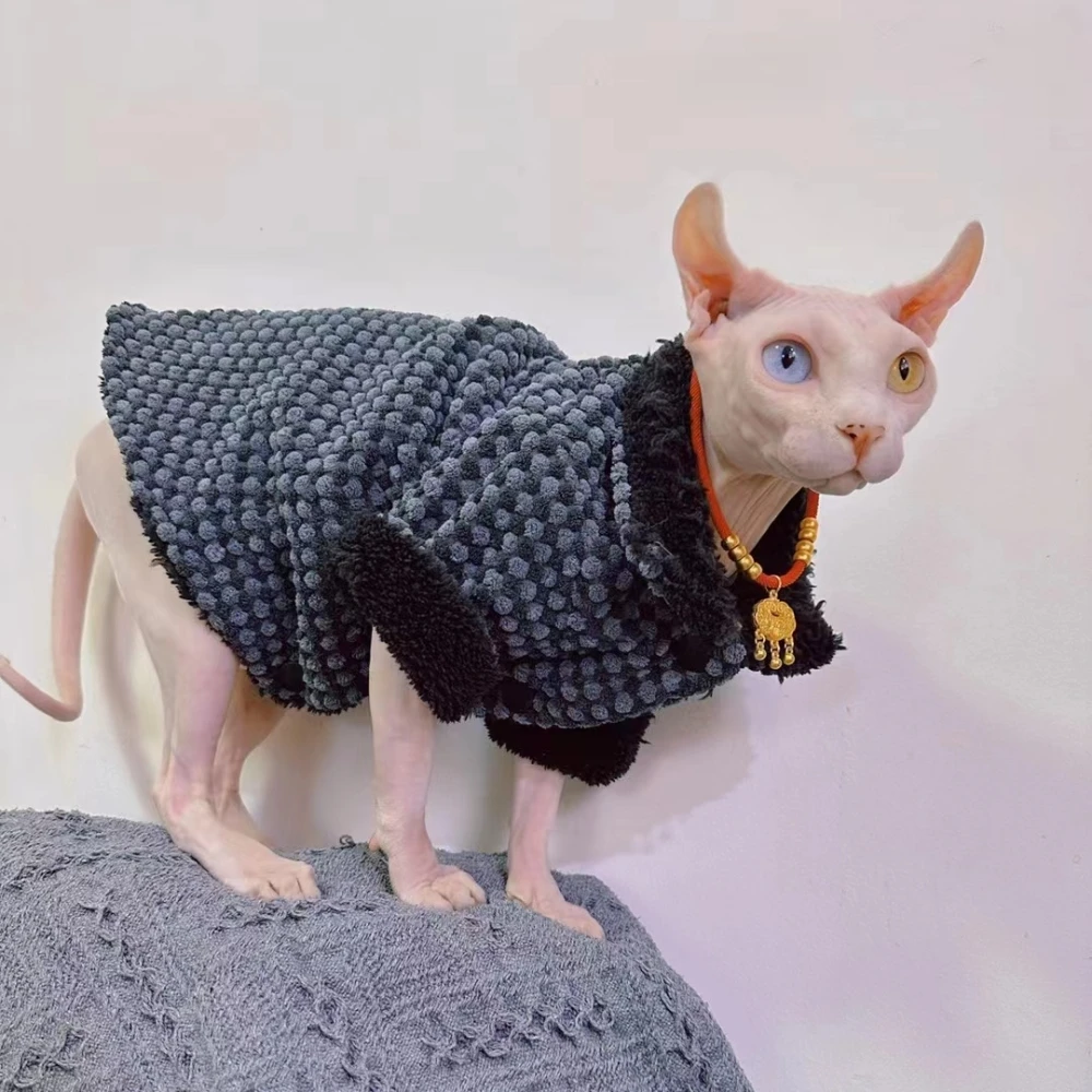 Chaqueta de vellón cálida para gato Sphynx Ropa de gato sin pelo Elegante abrigo de invierno cómodo Suéter engrosante Cárdigan para gatitos Perros - imagen 2