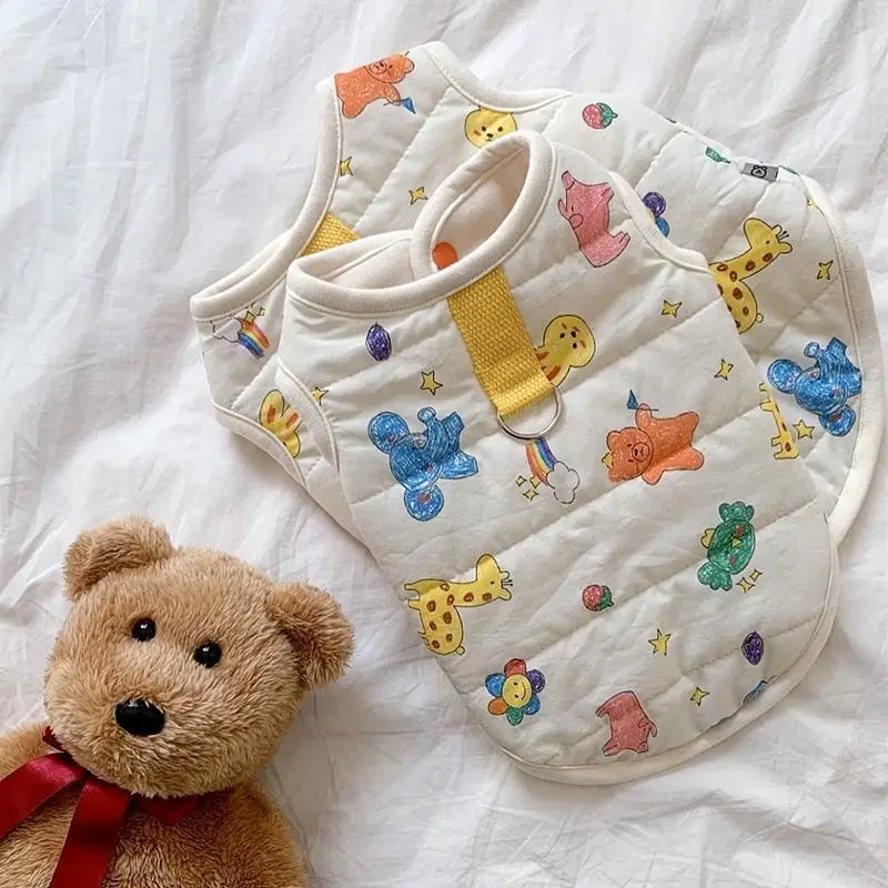 Abrigo de algodón con dibujos animados para perro, chaqueta, ropa para perro mascota, ropa estampada para perro, trajes cálidos más gruesos para otoño e invierno, Yorkshire, Chihuahua