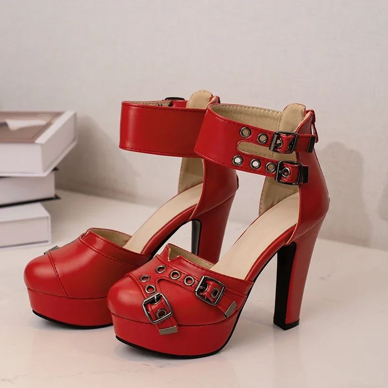 High Heels Women's Sandals Summer Shoes Platform 2024 Ankle Strap Black Red Pumps Wedding Dance Party Shoes Ladies Large Size - imagen 3