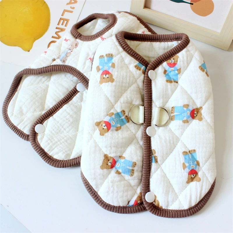 Sudadera de algodón para perros pequeños, ropa gruesa de lana para invierno, ropa para gatitos Corgi, monos cálidos y transpirables sin mangas para cachorros