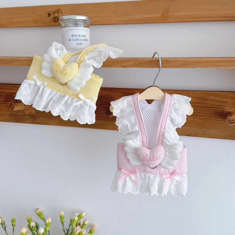 Vestido a cuadros de helado de primavera para mascotas con alas, vestido de princesa para perros y gatos, se puede tirar, ropa para cachorros pequeños - imagen 4