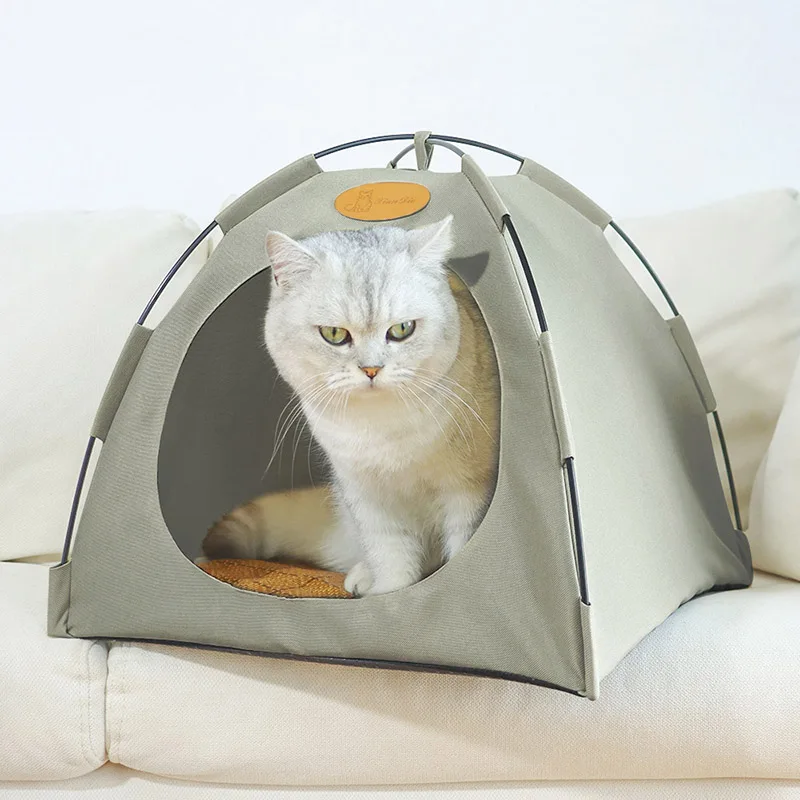 Cama de lona impermeable para mascotas, casa cerrada, cómoda, perrera portátil desmontable, nido para mascotas, suministros para arena al aire libre - imagen 4