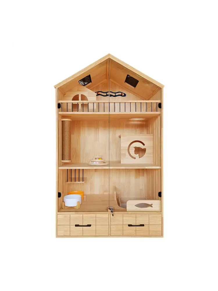 Jaula de madera maciza para gatos, armario de exhibición para gatos, muebles y herramientas para gatear, 100x60x170 - imagen 4