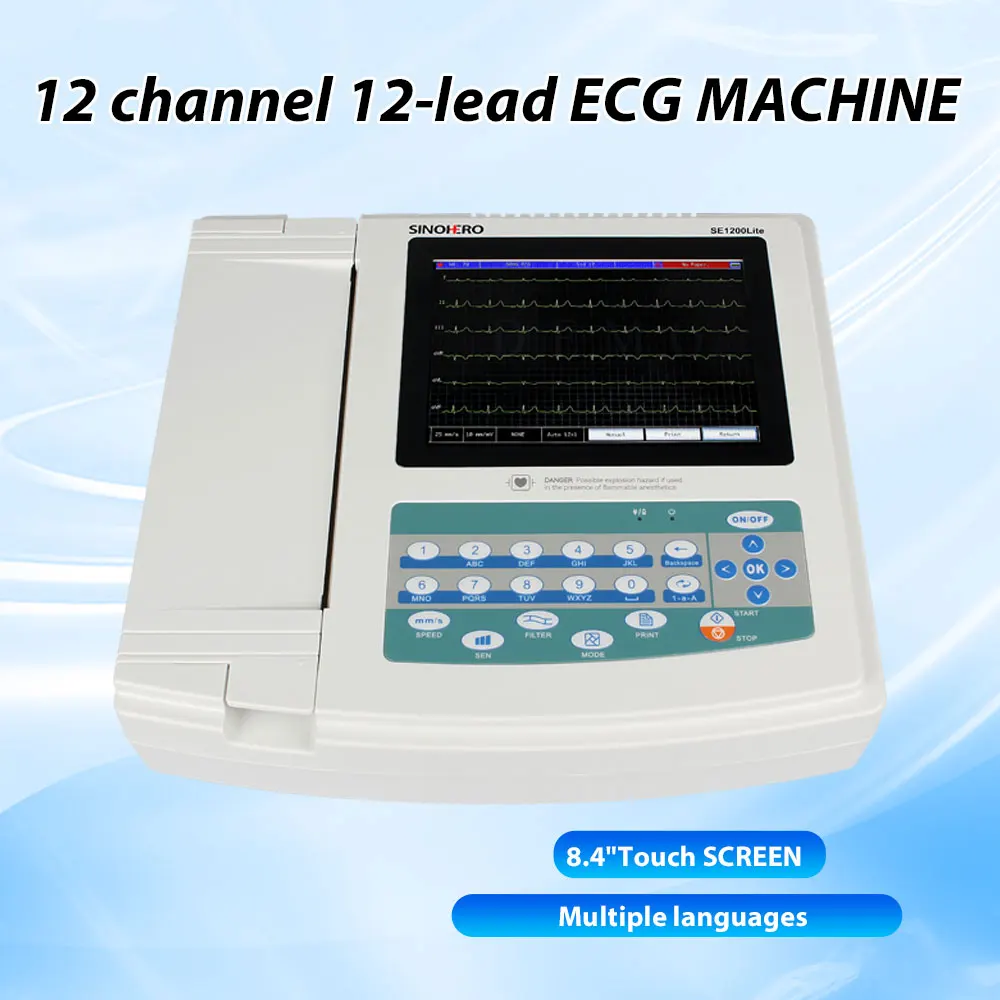 SE1200lite 12 canales 12 conductores electrocardiógrafo ECG máquina 8,4 "pantalla LCD táctil Monitor EKG con impresión térmica