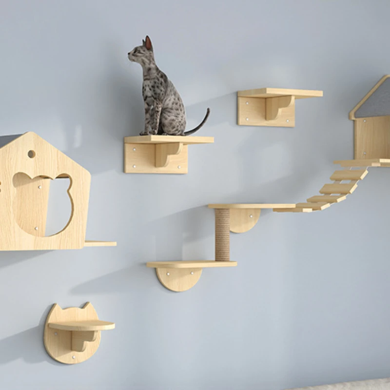 Torres de madera para gatos, accesorios para el hogar, bonito rasguño para gatos, torre trepadora de árboles con hamaca, juguete portador, ayuda para entrenamiento, producto para mascotas - imagen 3