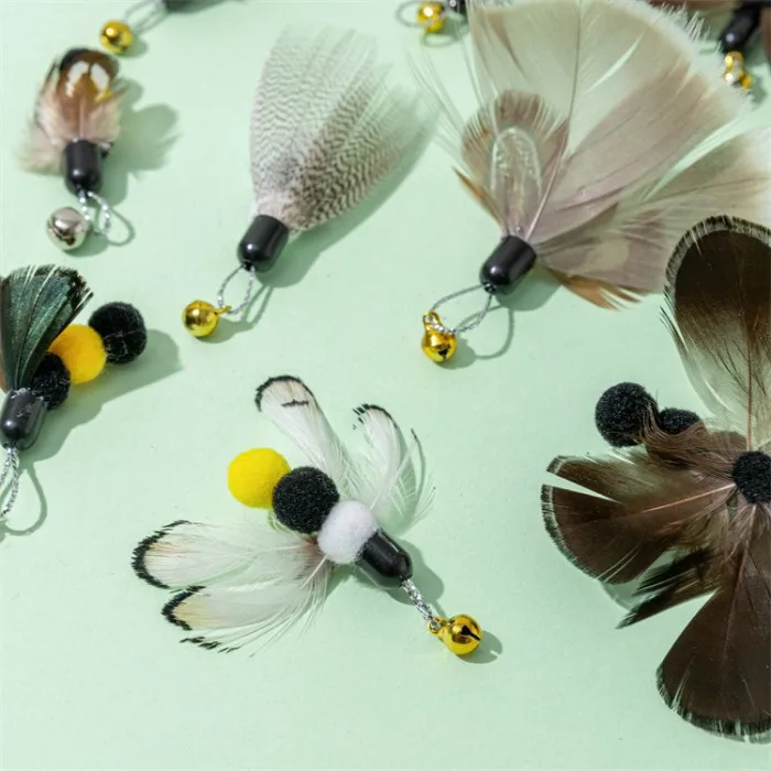 Accesorios interactivos de juguete de plumas de gato, juguete falso con campana de repuesto, juguetes de entrenamiento para gatitos - imagen 4