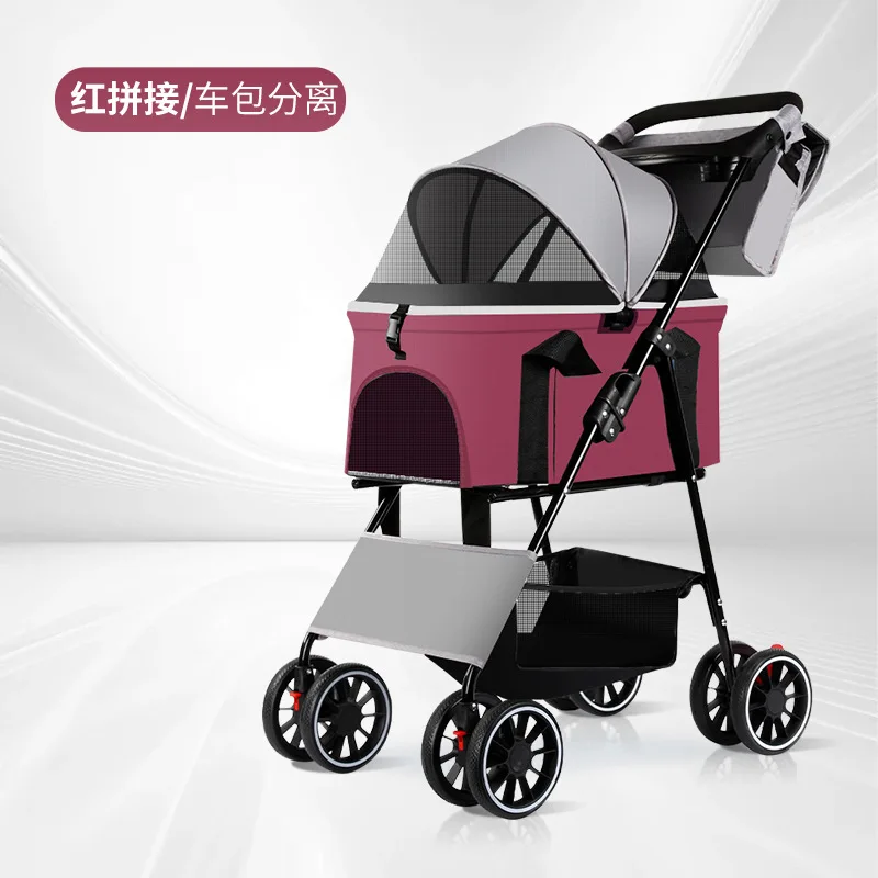 Cochecitos para mascotas, ligeros, plegables, para perros pequeños y medianos, para salir de gatos, cesta de transporte separada, carrito para caminar al aire libre - imagen 5