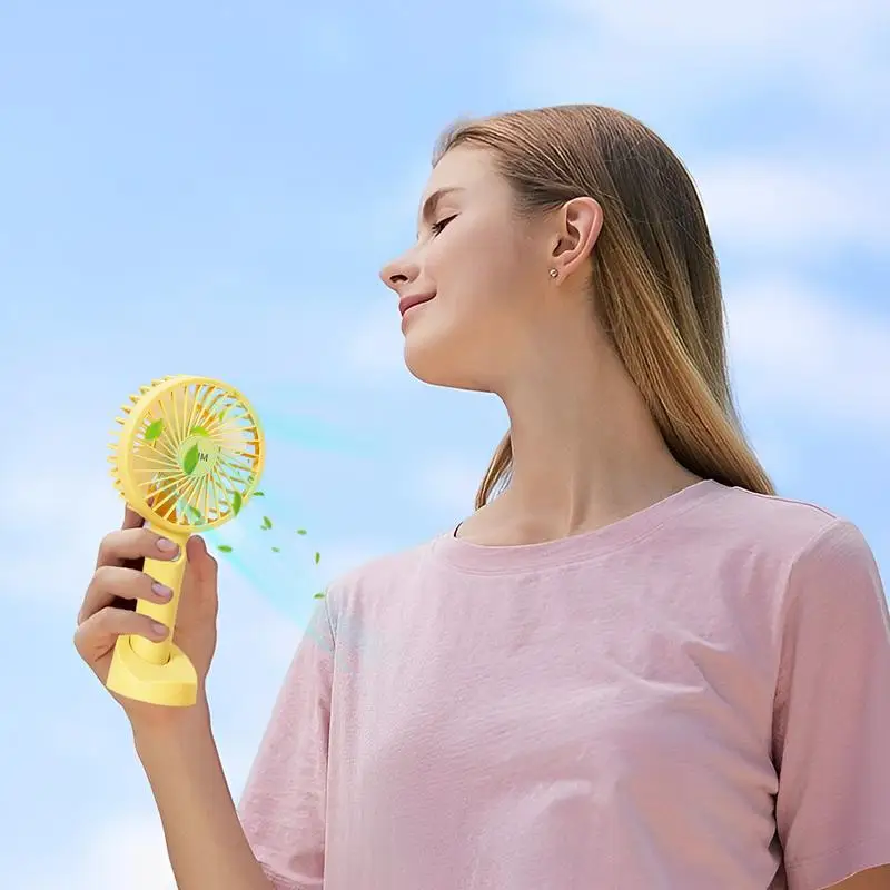Miniventilador portátil recargable, ventilador de mano con Base, 3 velocidades, soporte para teléfono - imagen 2