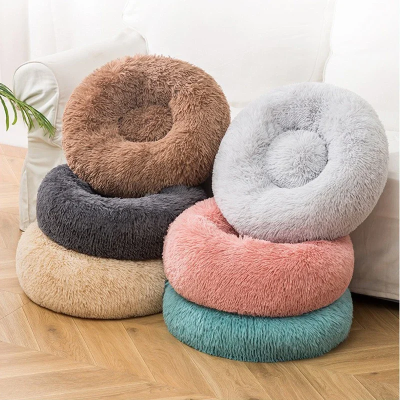 Cama redonda lavable para mascotas, sofá largo de felpa para perros pequeños, Chihuahua, Yorkshire, Invierno - imagen 2