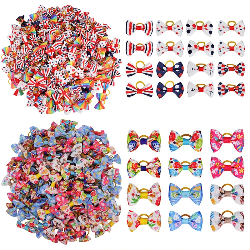 Cintas de goma para el pelo de mascotas, accesorios para el cuidado de mascotas, para el pelo, para cachorros, para el pelo, para San Valentín, Día de San Patricio, día de la independencia, 12/24/36 piezas - imagen 5