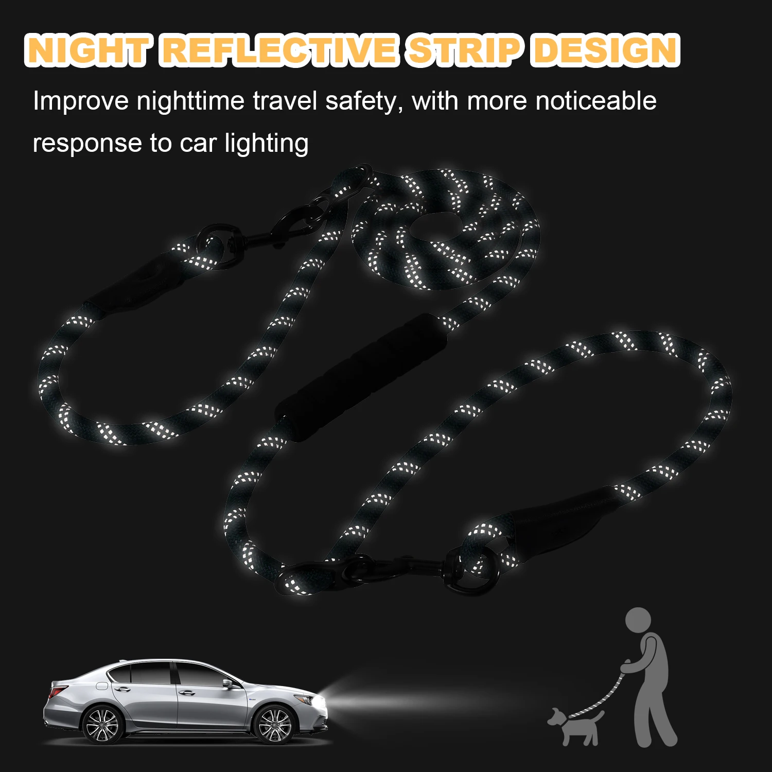 Correa para perros versátil y resistente con asa acolchada, fácil convertida a correas dobles, 7,5 pies, manos libres, cuerpo cruzado o cintura - imagen 3