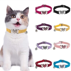 Collar ajustable de terciopelo para perros y gatos con dije de corazón, Collar de seguridad elástico, Collar decorativo de cristal suave para mascotas