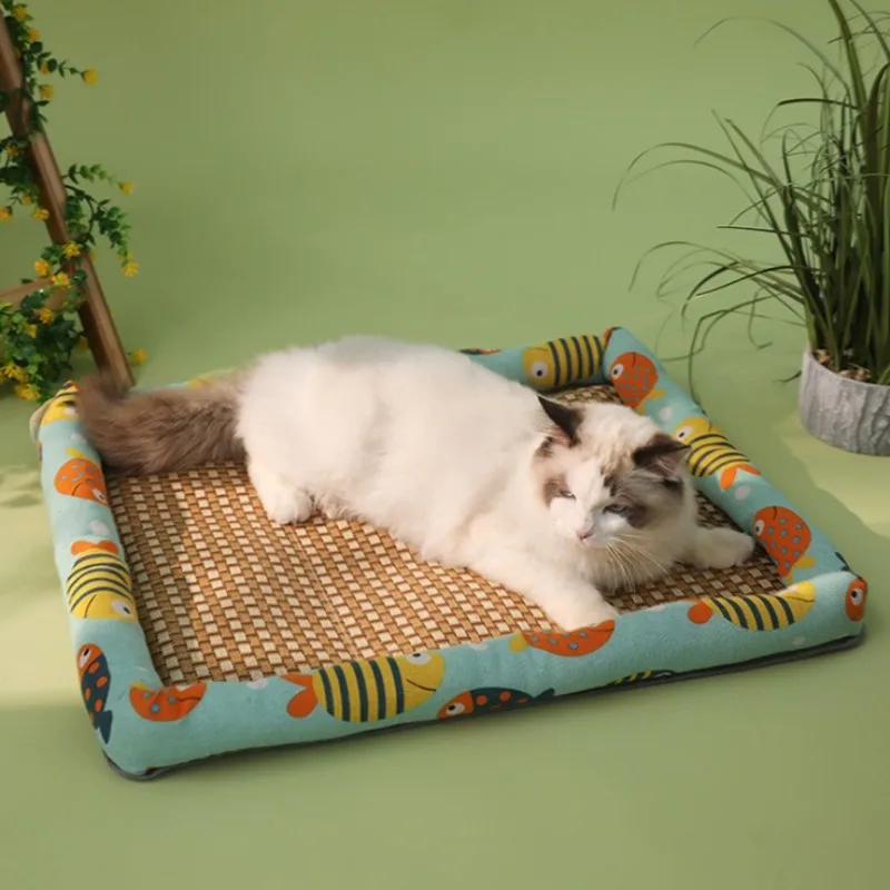 Esteras refrescantes transpirables para mascotas, almohadillas para dormir de verano para gatos, tejido de mimbre para perros, estera suave y cómoda, suministros de disipación de calor para cachorros y gatitos - imagen 5