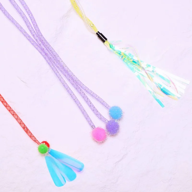 Cat Toys Tassel Cats Teaser Stick Interactive Cat Toy with Bell Colorful Ball Cats Toy Elastic Mesh Kitten Toys Pet Products - imagen 4