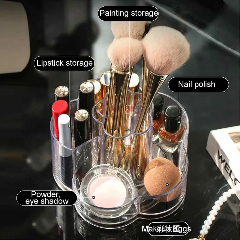 Organizador de maquillaje giratorio, soporte para brochas, almacenamiento de mesa de escritorio, lápiz labial, caja de herramientas de maquillaje cosmético, contenedor de estuche de joyería - imagen 4
