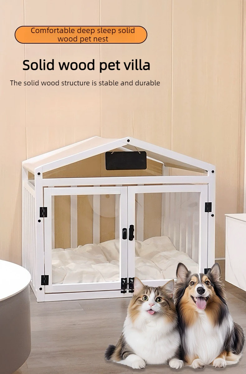 Casa de madera transparente para mascotas LZJV con doble puerta