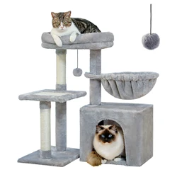 Árbol rascador para gatos con hamaca y postes – Interior gris