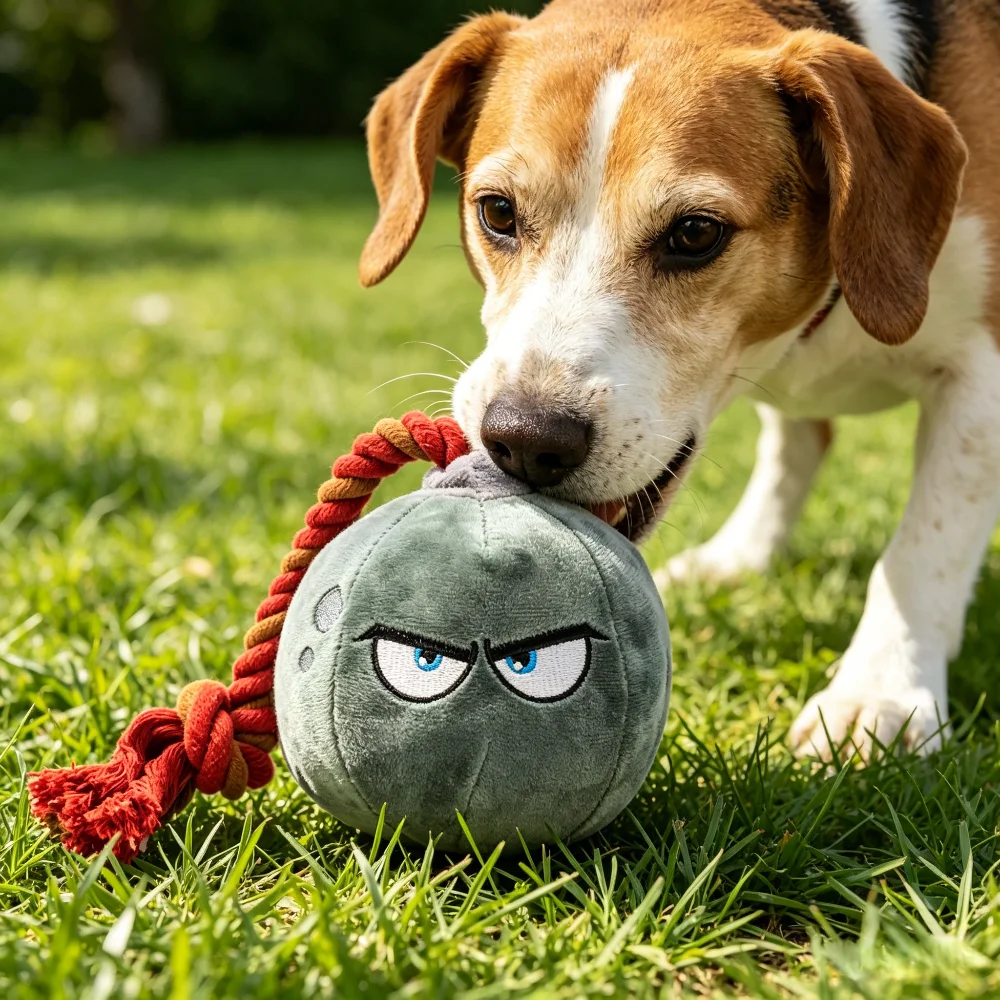 Juguete de peluche para perro con forma de granada y cordón de jalar - imagen 2