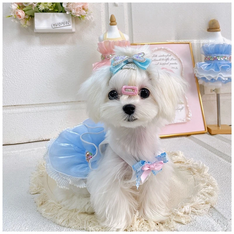 Vestido de malla de princesa para cachorros, camisola de encaje estilo Yorkshire con falda acampanada, vestido de boda para perros, vestido de fiesta para perros pequeños - imagen 4