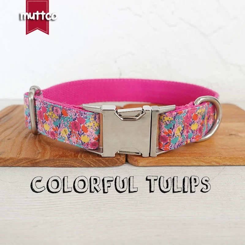 MUTTCO-collar con etiqueta de identificación para perro mascota, personalizado, tulipes coloridos, diseño propio, ajustable, con placa con nombre para cachorro, 5 tamaños, UDC121