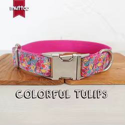 MUTTCO-collar con etiqueta de identificación para perro mascota, personalizado, tulipes coloridos, diseño propio, ajustable, con placa con nombre para cachorro, 5 tamaños, UDC121