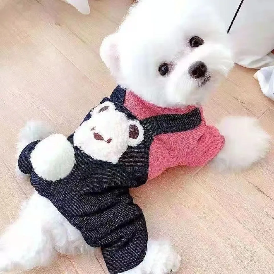 Mono de otoño e invierno, pantalones de cuatro patas para mascotas, oso de peluche, monos para perros, ropa de cuatro patas con terciopelo grueso para calidez - imagen 2
