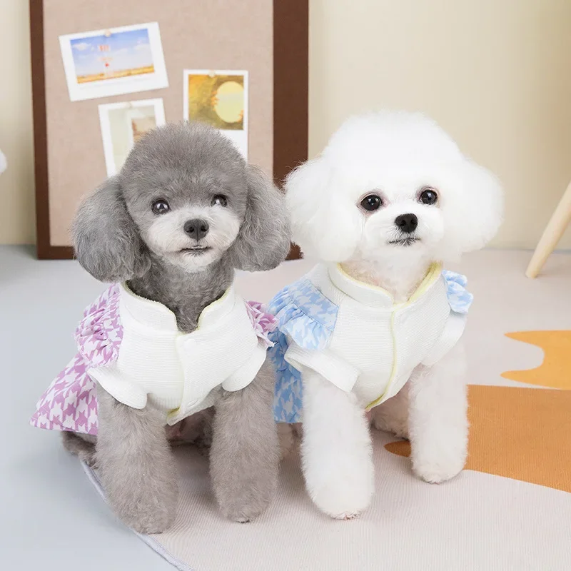 Lindo vestido con tirantes a cuadros para perros en otoño e invierno, traje de sirvienta, vestido para perros pequeños y medianos, ropa para mascotas, ropa para cachorros - imagen 2