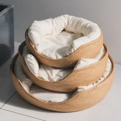 Canasta mimbre con cojín para gatos y cachorros – Transpirable y lavable
