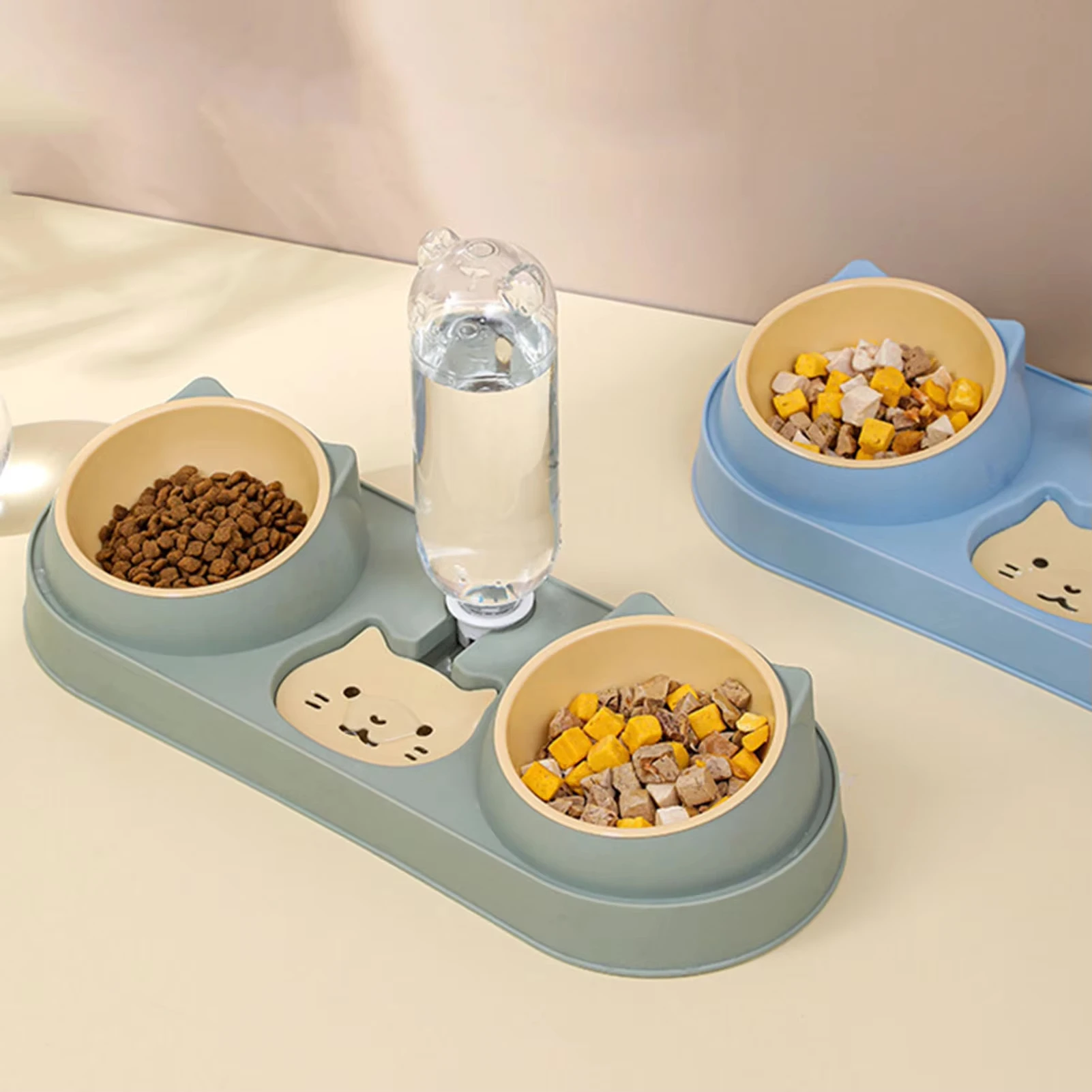 Cuenco para Gato, alimentador automático, cuenco de comida para perros con fuente de agua, doble cuenco, soporte elevado para beber, cuencos para gatos - imagen 5