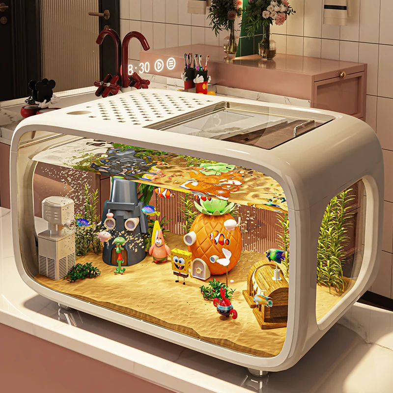 Acuario creativo, pecera, paisaje ecológico, conjunto de filtración integrada, máquina de generación de oxígeno, tanque de tortuga transparente