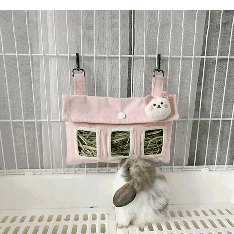 Bolsa de lino hecha a mano para Conejo, estante para hierba de conejillo de indias, gran capacidad, a prueba de fugas, antiresiduos, lavable - imagen 3