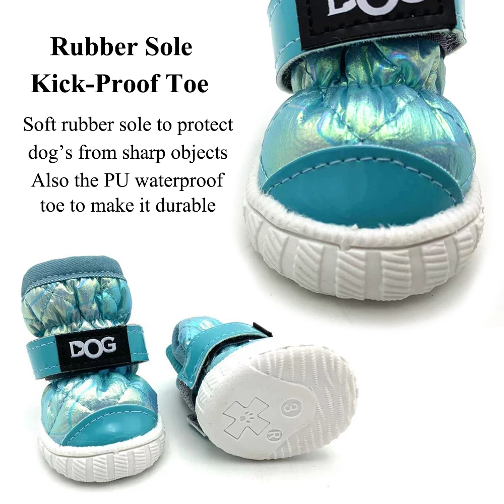Botas de nieve para perros, impermeables, forro polar grueso, 4 Uds., zapatos de invierno para perros pequeños, suela de goma suave, botines antideslizantes para mascotas - imagen 4