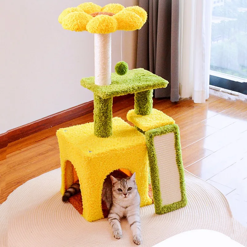 Rascador para gatos girasol con poste de sisal y torre de salto - imagen 2