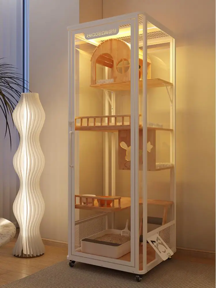 Villa panorámica grande de cristal para gatos, jaula para gatos de madera maciza para interiores, gabinete para gatos de cuatro capas, último diseño para gatos - imagen 4