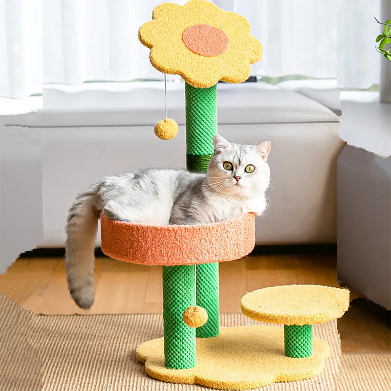 Marco de escalada para gatos, rascador de casa para gatos, poste de rascado de flores para gatos, rascador de Sisal de salto con nido para dormir, juguetes para mascotas - imagen 2