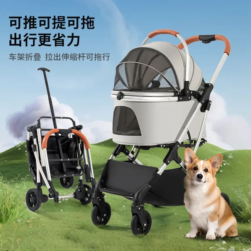 Cochecitos para mascotas medianos y grandes, cochecitos de peluche para perros y gatos, carrito pequeño para mascotas, suministros ligeros y plegables para gatos - imagen 3