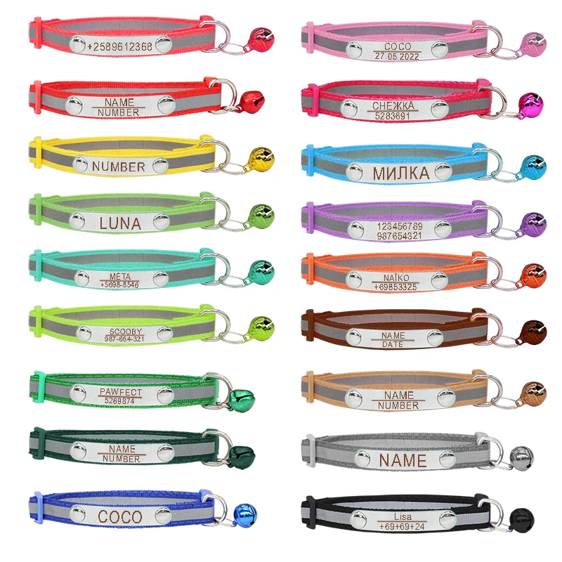 Collar de identificación personalizado para perro, Collar reflectante ajustable de nailon con campana, grabado personalizado para cachorros y gatitos - imagen 3