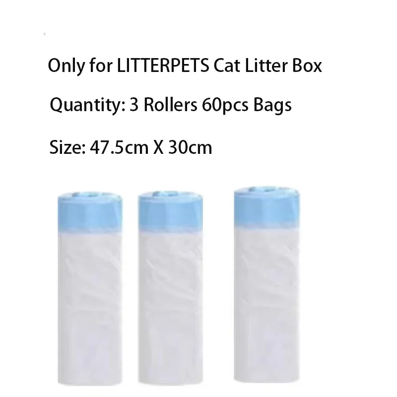 Bolsas para excrementos de Gato con cierre de cordón para LITTERPETS, caja de arena automática para gatos, suministros para mascotas, bolsas de basura solo, 2/4 rodillos