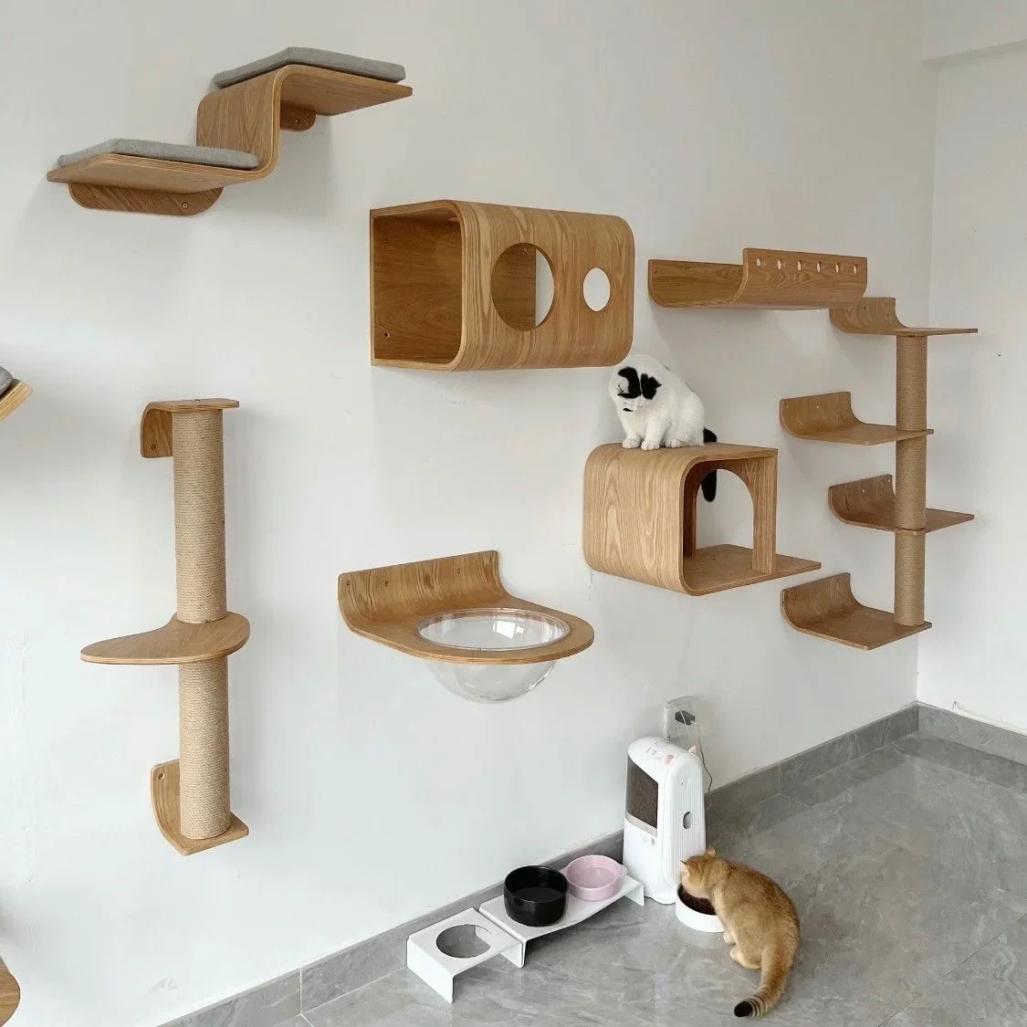Estante de escalada lunar para gatos en pared con hamaca de madera - imagen 3
