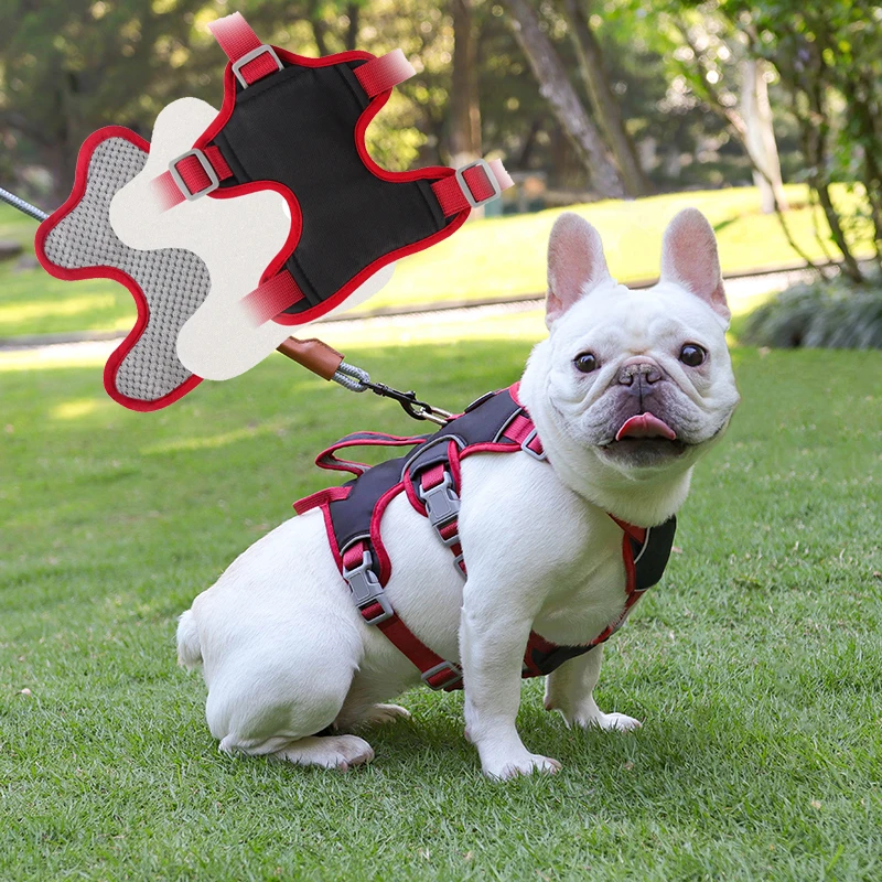 Arnés de Bulldog francés sin tirones con agarre para mascotas, suministros para caminar al aire libre para perros pequeños y medianos, arneses reflectantes fuertes para perros