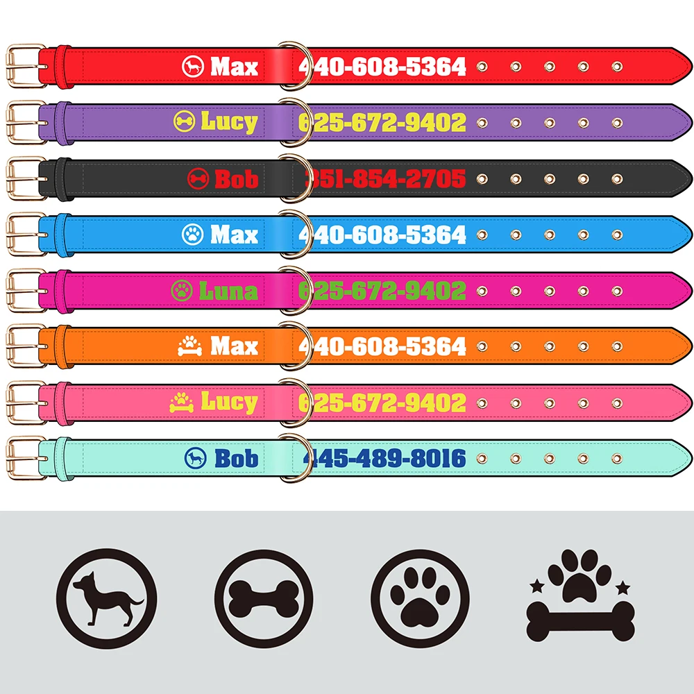 Collar de cuero acolchado suave personalizado para Perro, estampado gratis, nombre, hueso, mascotas, perros medianos y grandes - imagen 3