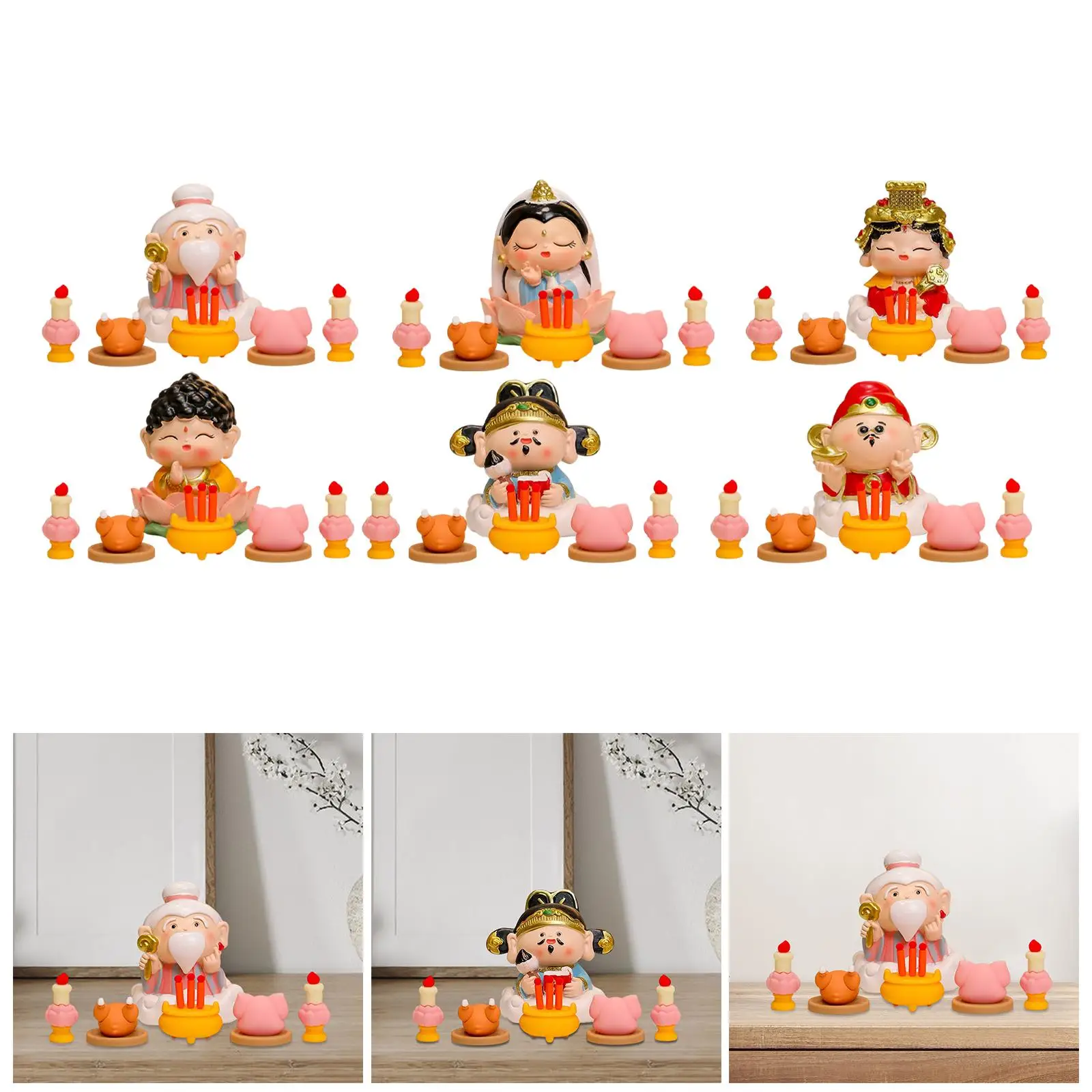 Mini estatua de riqueza Feng Shui, estatuilla de Dios de resina coleccionable, decoración de habitación para el espacio de vida del hogar