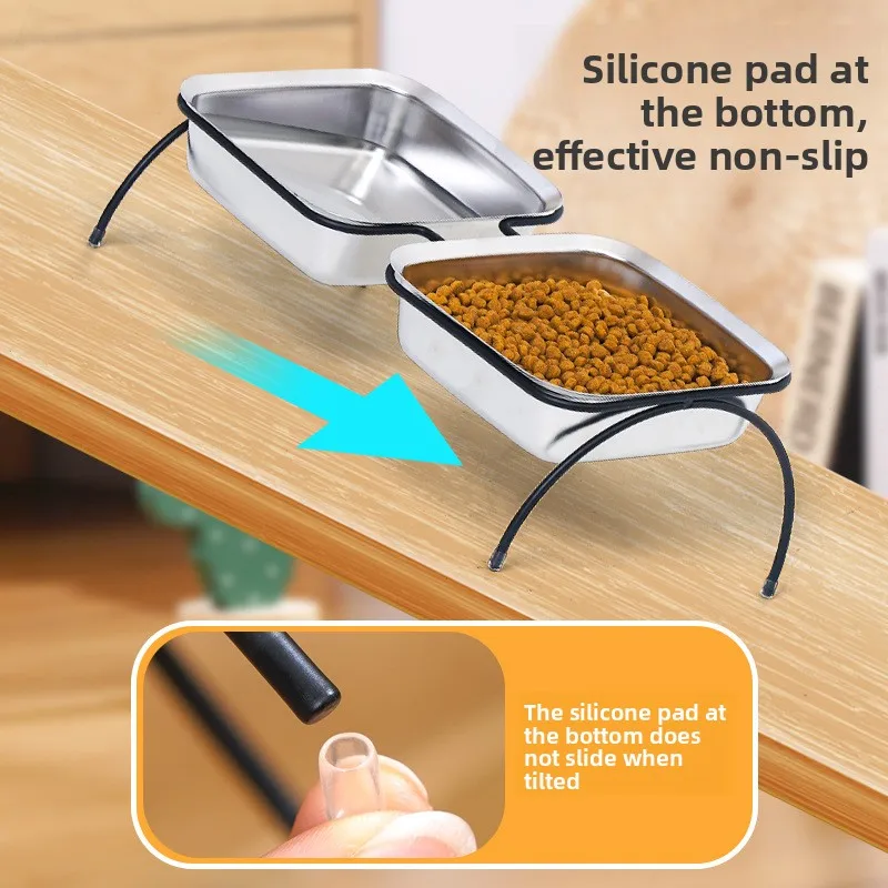 Cuenco de acero inoxidable antigolpes para mascotas, cuenco antideslizante grueso con protección para perros y gatos, cuenco inclinable para el cuello, accesorios de alimentación para mascotas fáciles de limpiar - imagen 2