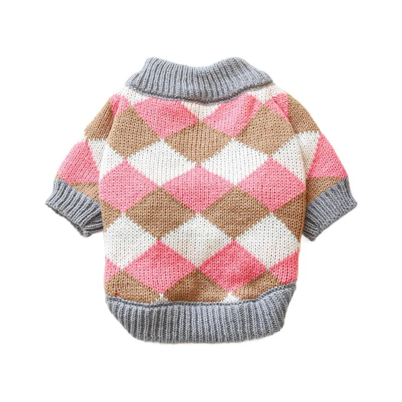 Suéter de rombos Rosa café para mascotas, ropa de invierno para cachorros y gatos, venta al por mayor, nuevo - imagen 5