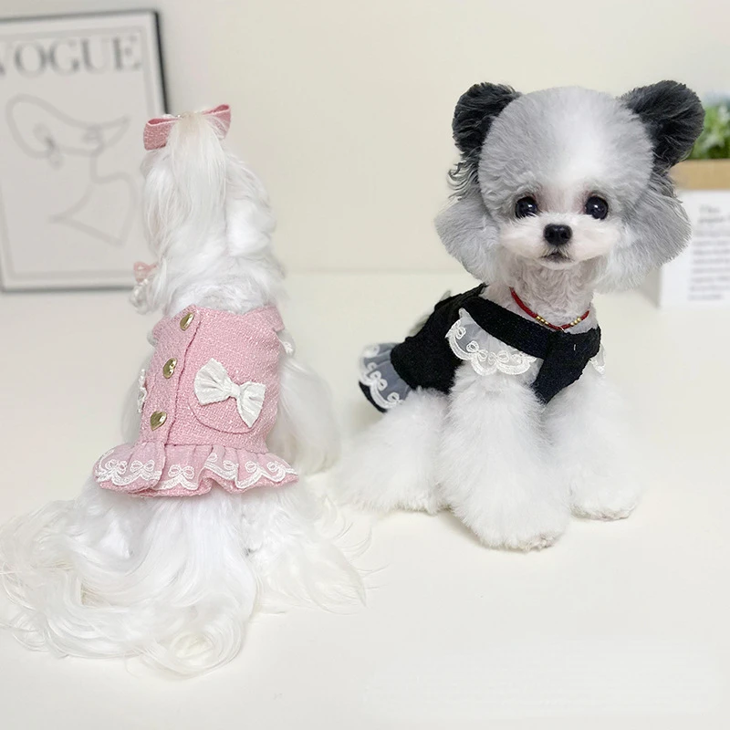 Vestido de encaje con hebilla de corazón para perro y gato, ropa con tirantes para perros pequeños, ropa para cachorros, Primavera, Otoño e Invierno - imagen 3