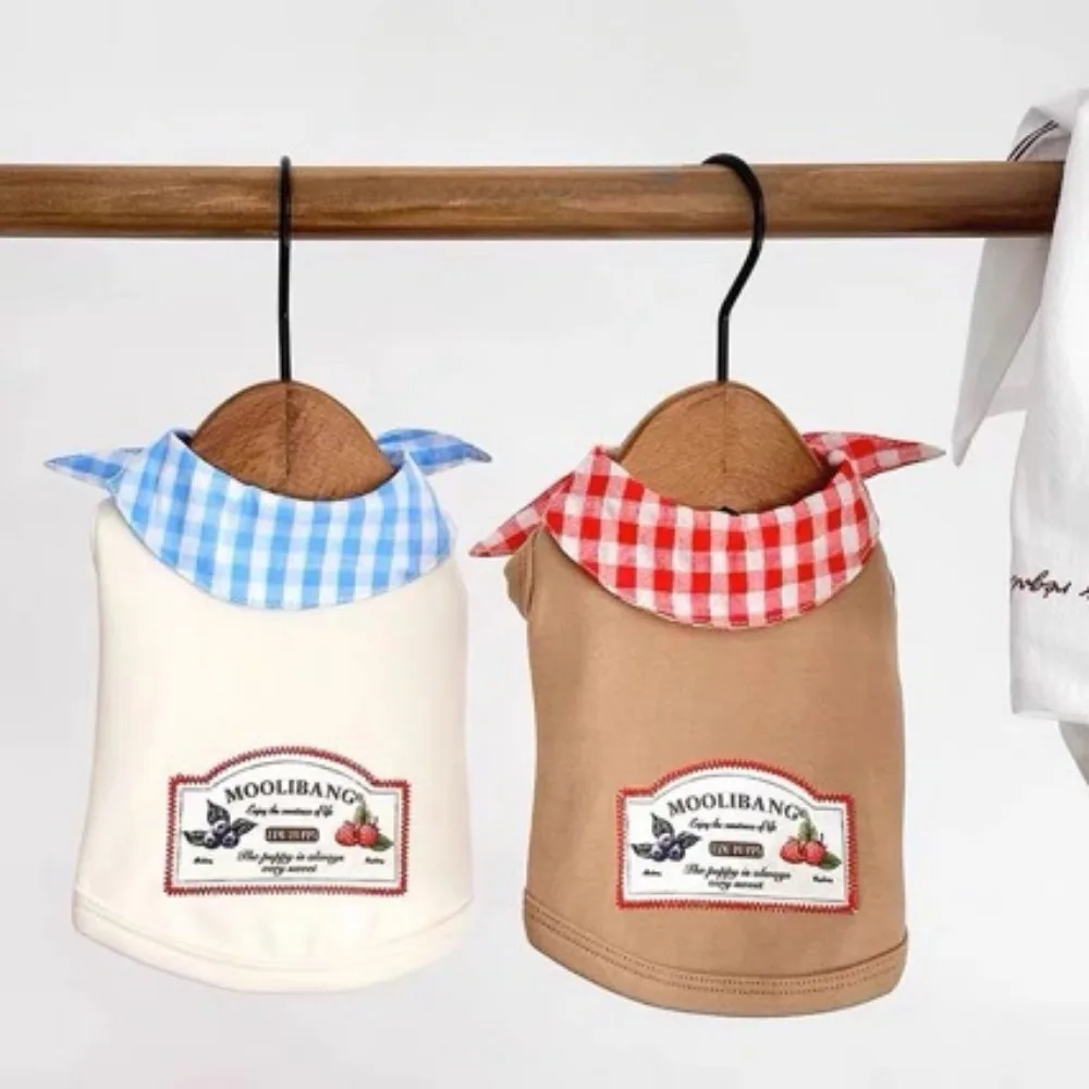 Elementos esenciales para mascotas de primavera/verano: camiseta sin mangas con cuello a cuadros y camisa con base de peluche suave, imprescindible tener ropa para perros pequeños