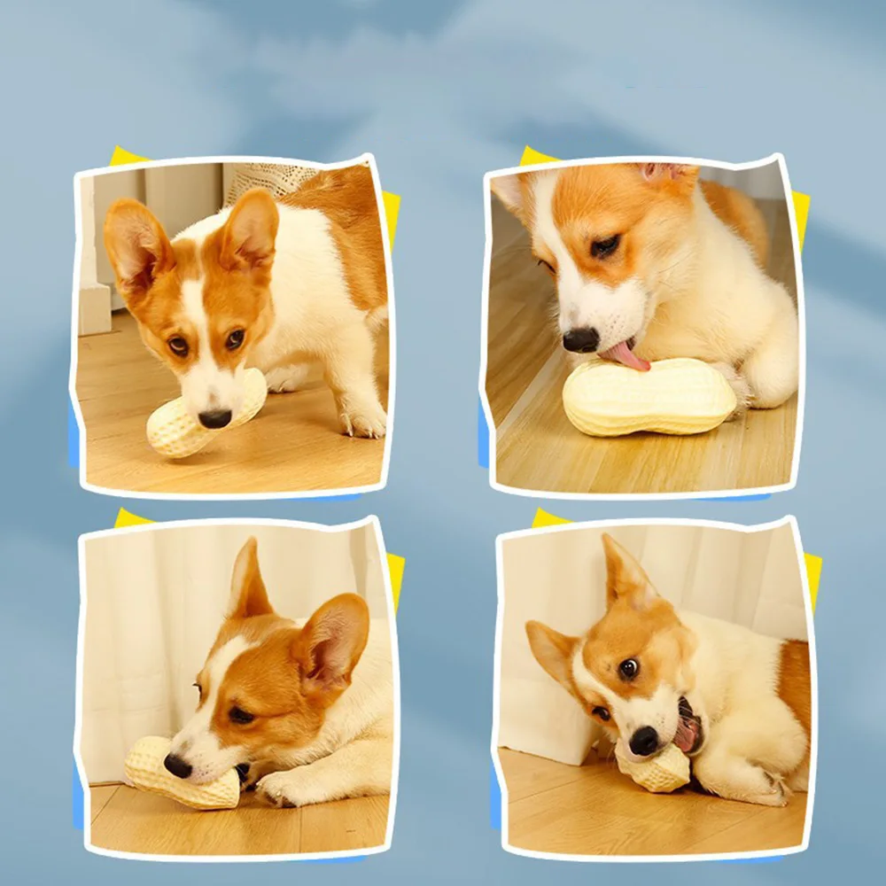 Bola de juguete para perros de maní, juguete para masticar duradero y chirriante para cachorros, perros adultos, Molar de dentición, accesorios antimordeduras para mascotas - imagen 4