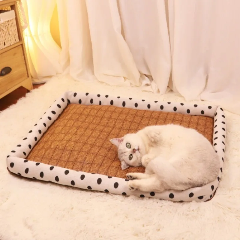 Esteras de cama refrescantes suaves para mascotas, almohadillas para dormir transpirables tejidas de mimbre para gatos, suministros de disipación de calor para cachorros y gatitos, estera para perros - imagen 3