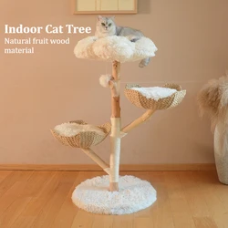 Árbol para gatos con poste rascador y plataformas – Torre de madera natural
