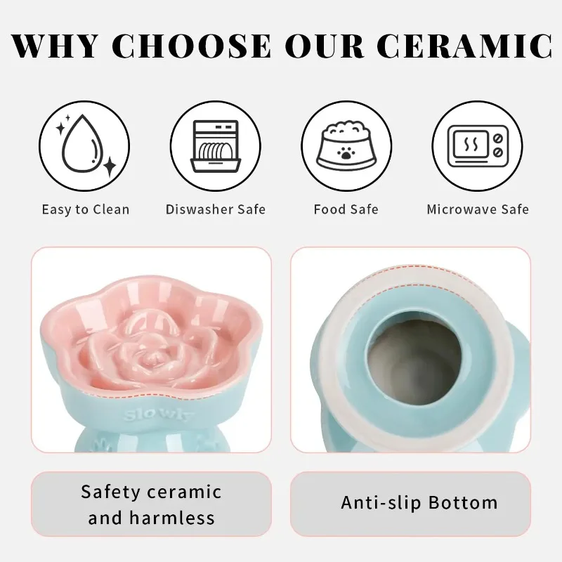 Cuenco elevado para gatos de comida lenta, cuenco de comida de vidrio elevado y título de cerámica para perros pequeños Lento para húmedo y seco - imagen 4